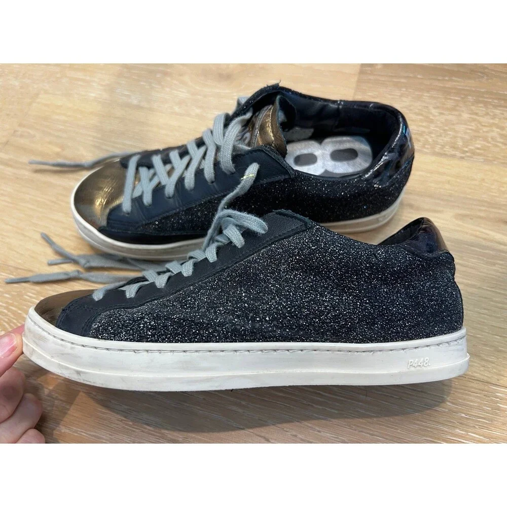 p448 sneakers UK 35 US 4.5 5 Black Glitter Gold - Picture 3 of 8